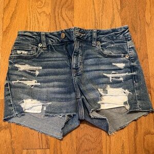American Eagle Outfitters Blue Distressed Denim Shorts